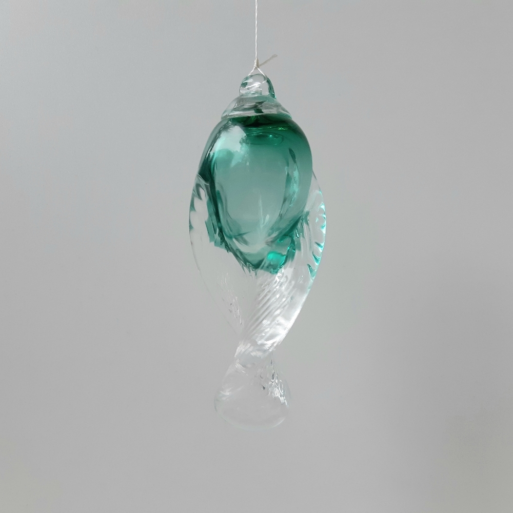 6" Hand Blown Glass Hanging Ornament/Suncatcher--Green Christmas Candy Twist